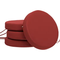 Outsunny Patio Chair Cushions Set of 4 Round Seat Cushions for Dining Bistro Chairs Machine Washable, 15" x 15" x 3", Wine Red(m-11)