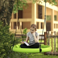 Qaba 100cm Diameter Nest Seat for Kids with Height Adjustable Hanging Ropes for Outdoor, Playground, Garden, Green(m-8)