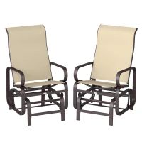 Outsunny Gliding Lounger Chair Set of 2, Single Rockers with Lightweight Metal & Mesh Construction, Khaki(m-1)