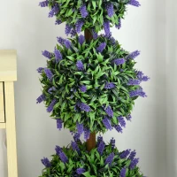 HOMCOM 3.5ft Set of 2 Artificial Plants, Lavender Flowers Ball Trees with Pot, for Home Indoor Outdoor Decor(m-9)