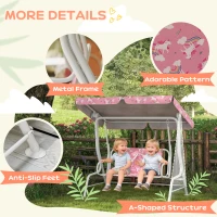 Qaba Kids Porch Swing, 2-Seater Patio Swing Bench with Safety Belts, Adjustable Canopy for Backyard, Garden, Pink(m-6)