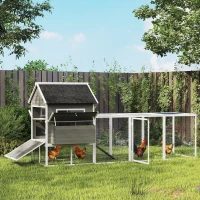 PawHut 137" Wooden Chicken Coop with Chicken Run, Nesting Box, Dark Grey(m-8)