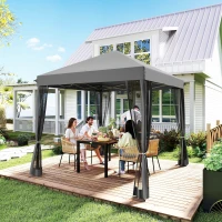 Outsunny 10' x 10' Pop Up Canopy Tent Gazebo, Foldable Canopy Tent with Zipper Mesh Sidewalls, Light Grey(m-9)