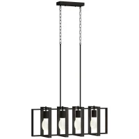 HOMCOM Farmhouse Kitchen Island Lighting, Linear Pendant Light with 4 Rotatable Frames and Adjustable Height, Black(m-11)
