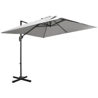 Outsunny 9ft Cantilever Patio Umbrella, Square Overhanging Umbrella with Cross Base, Crank Handle, Tilt Light Grey(m-2)