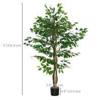 HOMCOM Set of 2 5ft Artificial Trees Ficus, Indoor Fake Plants with Pot, for Home Decor(m-3)