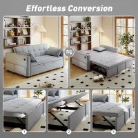 HOMCOM 3‑in‑1 Convertible Sofa Bed, Pull Out Sleeper Sofa with USB Charging, Adjustable Backrest, Side Pockets, Light Grey(m-4)