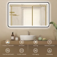 HOMCOM 40" x 24" Bath Mirror with LED Lights, Wall Mounted Restroom Mirror, 3 Colours, Dimmable, Horizontal/Vertical, Black(m-4)