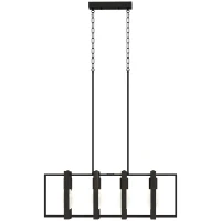 HOMCOM Farmhouse Kitchen Island Lighting, Linear Pendant Light with 4 Rotatable Frames and Adjustable Height, Black(m-2)
