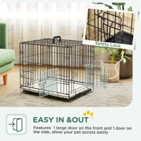 PawHut 24" Dog Crate with 2 Doors, Folding Metal Dog Cage with Soft Cushion, Removable Tray, Handle for Extra Small Dogs, Black(m-5)
