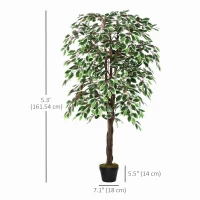 Outsunny 5.3ft Artificial Tree, Indoor Fake Ficus with Pot, for Home Office Living Room Decor(m-3)