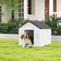 PawHut 26" Plastic Dog House Outdoor with Air Vents, for Small Medium Dogs, Grey(m-8)