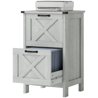 HOMCOM Vertical File Cabinet with 2 Drawers, Rustic Farmhouse Office Storage Cabinet for A4, Letter Size, Distressed Light Gray