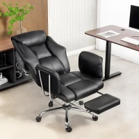 HOMCOM Reclining Office Chair, Overstuffed Executive Desk Chair with High Back, PU Leather, Footrest, Swivel Wheels, Black(m-8)