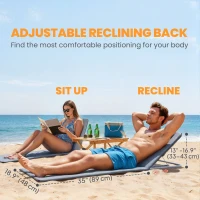 Outsunny 2 Pieces Beach Lounge Chair, Outdoor Folding Chaise Lounge Set w/ Pillow for Sunbath, Snap, Grey(m-5)