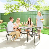 Outsunny Outdoor Dining Table for 4, Square Patio Table with Umbrella Hole, Shelf, Slatted Faux Wood Steel Top, Grey(m-10)