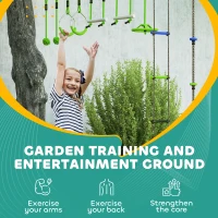 Qaba Obstacle course for Kids, with 10-Piece Slackline Kit with Monkey Bars, Gym Rings, Rope Ladder, Nest Swing, Hanging Tray(m-6)
