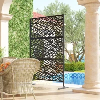 Outsunny Metal Outdoor Privacy Screen, Freestanding Outdoor Divider with Stand, 78" x 48", Black(m-10)