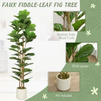 HOMCOM 6FT Artificial Fiddle Leaf Fig Tree, Fake Potted Tree with Solid Wood Trunks and Lifelike Leaves for Indoor Decor, Green(m-4)