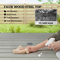 Outsunny Outdoor Dining Table for 4, Square Patio Table with Umbrella Hole, Shelf, Slatted Faux Wood Steel Top, Grey(m-4)