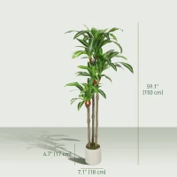 HOMCOM 5FT Dracaena Fake Plant, Artificial Plant with Bendable Trunks for Home Office Decor, Green(m-3)