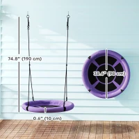 Qaba 100cm Diameter Nest Seat for Kids with Height Adjustable Hanging Ropes for Outdoor, Playground, Garden, Purple(m-3)