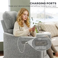 HOMCOM Power Recliner Chair, Linen-look Fabric Upholstered Recliner Chair with USB Ports, Footrest, Grey(m-6)