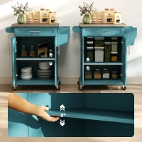 HOMCOM Kitchen Island with Wheels, Rolling Kitchen Island with Storage, Stainless Steel Countertop for Dining Room, Blue(m-7)