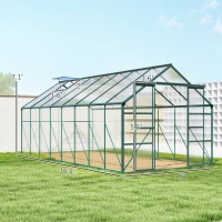 Outsunny 16' x 8' Aluminum Greenhouse Polycarbonate Walk-in Garden Greenhouse Kit with Adjustable Roof Vent, Rain Gutter and Sliding Door for Winter, Clear(m-3)