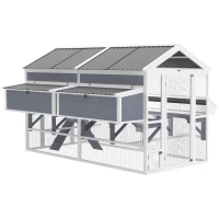 PawHut Wooden Chicken Coop, Outdoor Hen House with 2 Feeders, 2 Nesting Boxes, 2 Roosting Bars, Ramps, Waterproof Roof(m-1)