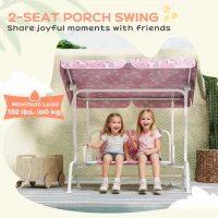 Qaba Kids Porch Swing, 2-Seater Patio Swing Bench with Safety Belts, Adjustable Canopy for Backyard, Garden, Pink(m-5)