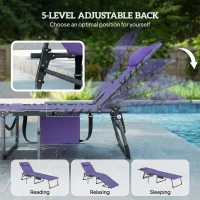 Outsunny Folding Outdoor Chaise Lounge Chair Tanning Chair with 5-Level Adjustable Back, Side Table, Pillow, Pocket, Purple(m-4)