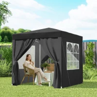 Outsunny 6.6'x6.6' Pop Up Canopy Tent with Sidewalls, Instant Sun Shelter Camping Gazebo with Carry Bag, Black(m-9)