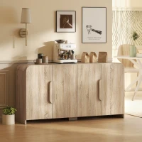 HOMCOM Sideboard Buffet Cabinet, 62" Modern Kitchen Storage Cabinet with Soft-Close Doors and Adjustable Shelves, Natural Wood(m-8)