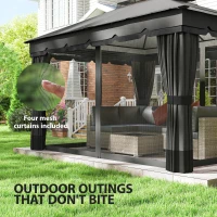Outsunny 10' x 12' Double Roof Patio Gazebo Canopy, Outdoor Gazebo Shelter with Netting & Curtains, for Garden, Lawn and Deck(m-5)