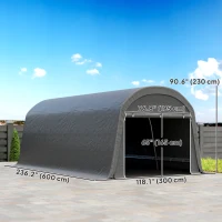 Outsunny 10' x 20' Portable Shed, Motorcycle Bike Tent with Roll-up Door, Galvanised Steel Frame for Garden Tools, Dark Grey(m-3)