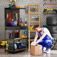 HOMCOM Work Bench with Pegboard, 31.5" Heavy Duty Metal Workbench with Hanging Kits, 2 Lower Shelves and Large Drawer, Black(m-9)