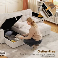 HOMCOM Convertible Sectional Sofa Bed, Pull Out Sleeper Sofa Couch with USB‑A+C, Chaise Storage, L-Shaped Futon Couch, Beige(m-5)