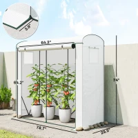 Outsunny Mini Greenhouse, Portable Greenhouse with Roll-Up Door and 2 Mesh Windows, PE Cover, 78.7" x 29.5" x 74", White(m-3)