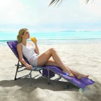 Outsunny Folding Outdoor Chaise Lounge Chair Tanning Chair with 5-Level Adjustable Back, Side Table, Pillow, Pocket, Purple(m-8)