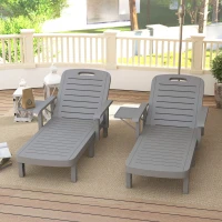 Outsunny Set of 2 Tanning Chair, 5 Positions Adjustable Outdoor Lounge Chairs with Foldable Side Table, Dark Grey(m-9)