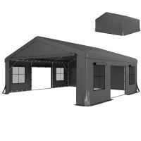Outsunny 20' x 20' Heavy Duty Carport, Portable Garage Car Canopy Tent Shelter with 3 Roll-up Doors, 4 Windows, Dark Gray(m-1)
