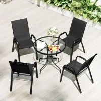 Outsunny Five-Piece Steel Patio Set, with Glass-Top Table - Black(m-9)
