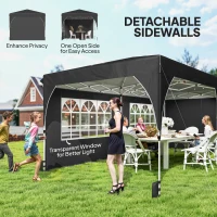Outsunny 10 x 20 ft Pop Up Canopy Tent with Reflective Strips, UPF 50+ Easy up Instant Canopy with 6 Sanbags, Black(m-6)