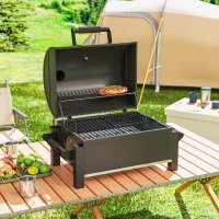 Outsunny Tabletop Charcoal Smoker, Portable BBQ with Ash Catcher and Thermometer for Backyard, Camping, Picnic, Black(m-8)