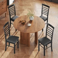 HOMCOM Wooden Dining Chairs Set of 4, Farmhouse Upholstered Kitchen Chairs with Rubber Wood Frame, Black and Gray(m-7)