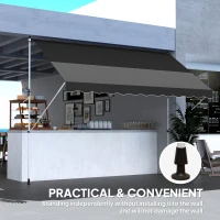 Outsunny 10x5ft Patio Sun Shade Canopy, Manual Retractable Awning with 5.6-9.2ft Support Pole for Window, Door, Porch, Black(m-9)