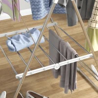 HOMCOM Clothes Drying Rack, 2-Tier Stainless Steel Foldable Laundry Rack with Adjustable Wings and Shoe Holders, Silver(m-10)