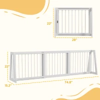 PawHut 28"-75" Freestanding Wooden Pet Gate with Support Feet & Non-Slip Mats for Indoor, Stairway, Doorway, White(m-3)