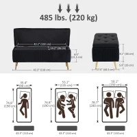 HOMCOM Storage Ottoman Bench, 43 Inch Large Storage Chest with Steel Legs and Padded Seat, Foot Rest, Load 485 lbs, Black(m-3)